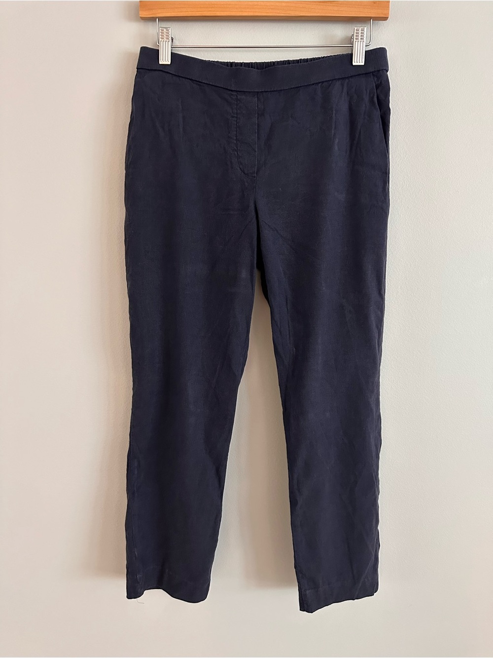Theory Treeca Pull-On Caliver 2 Linen Blend Slim Ankle Pants Navy Size 4